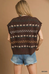 Trendsi Umgee Button-Down Knit Vest with Floral Pattern -