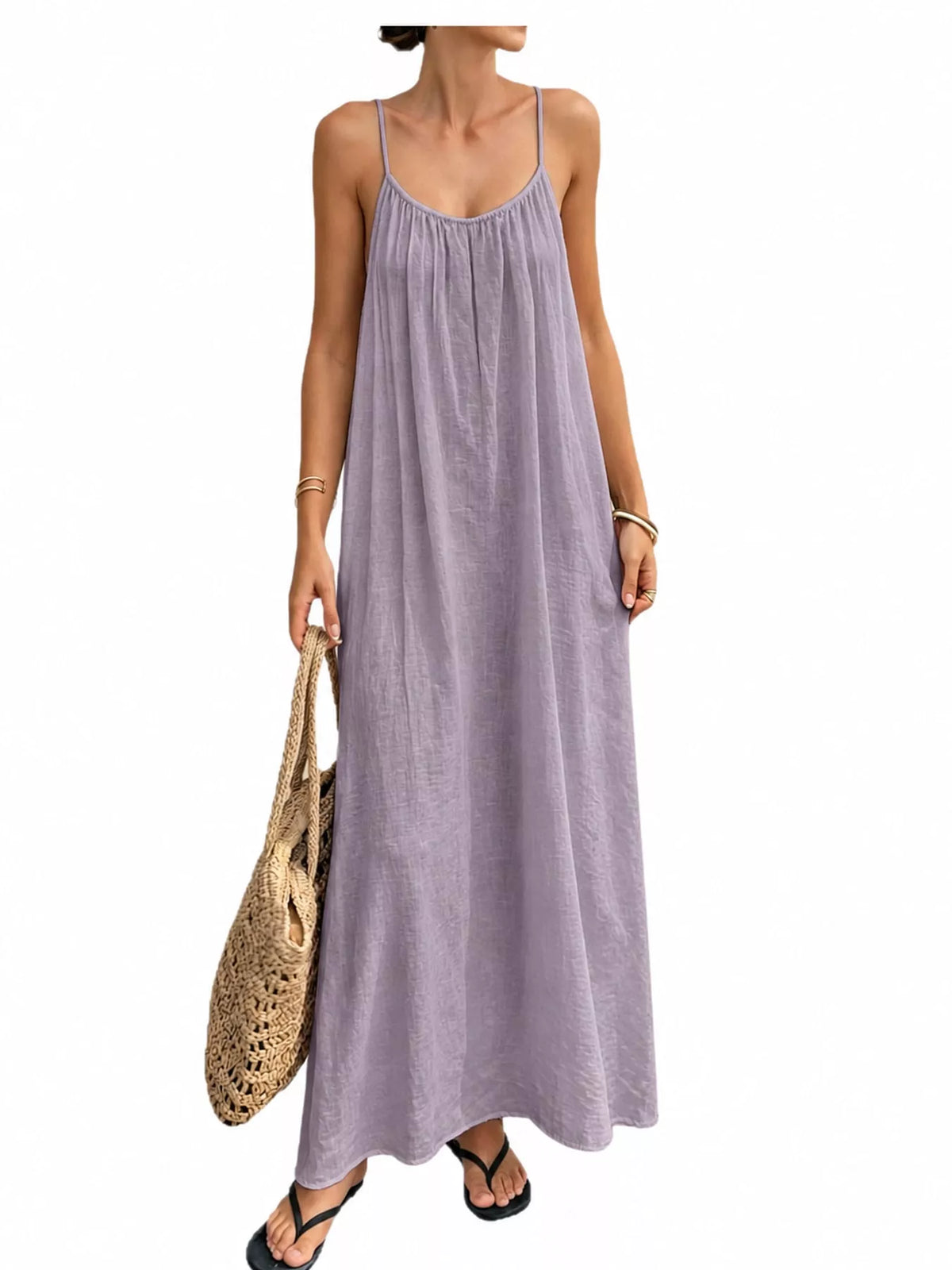 Backless Spaghetti Strap Maxi Dress — front view