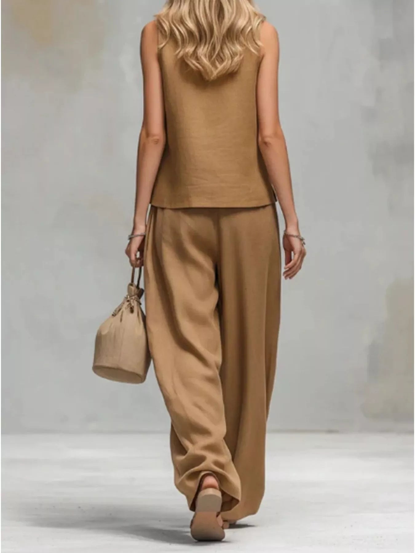 Trendsi Sleeveless Button-Down Top and Wide-Leg Pant Set -