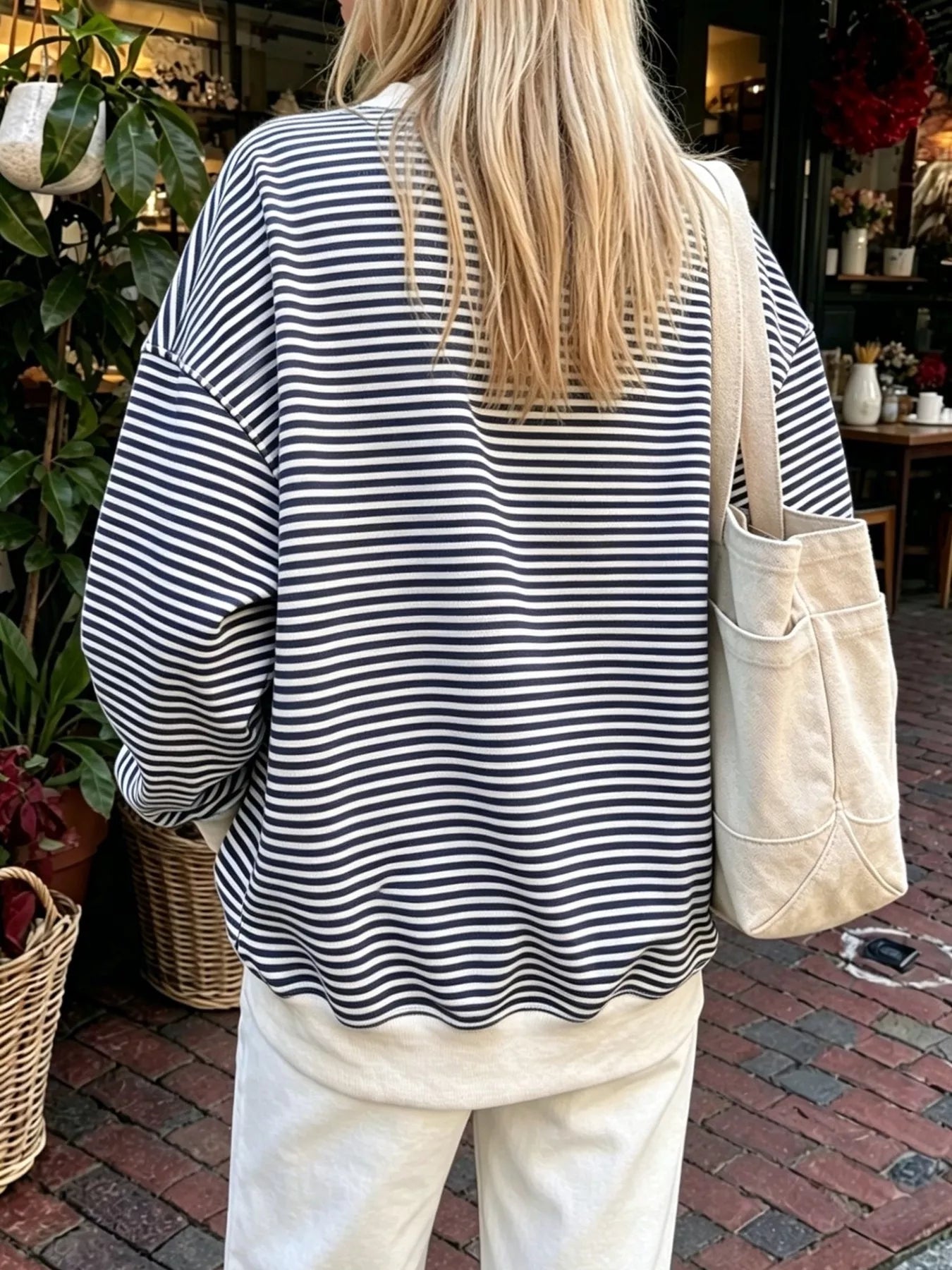 Trendsi Oversized Striped Crew Neck Sweatshirt -