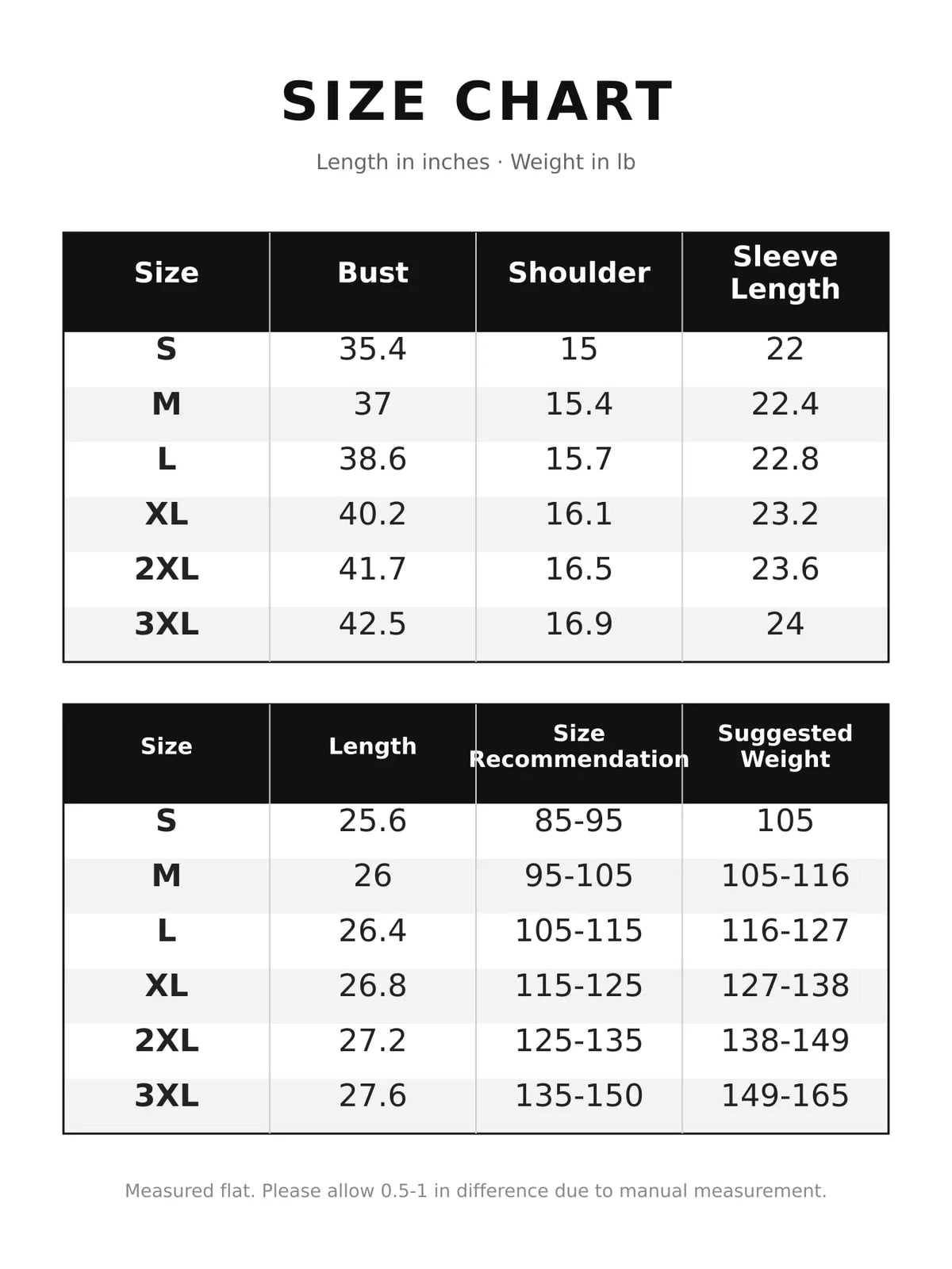 Size chart for single-breasted blazer with gold-tone buttons