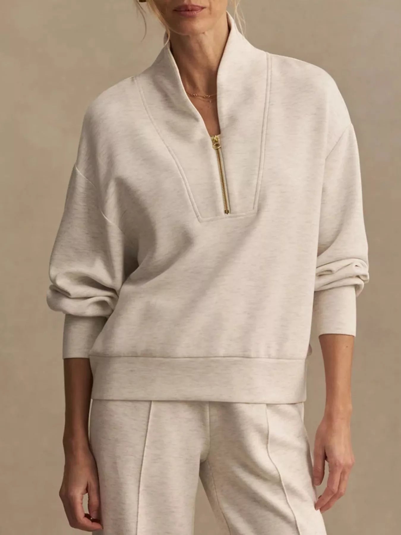 Trendsi Quarter-Zip Sweatshirt and Wide-Leg Pants Set -