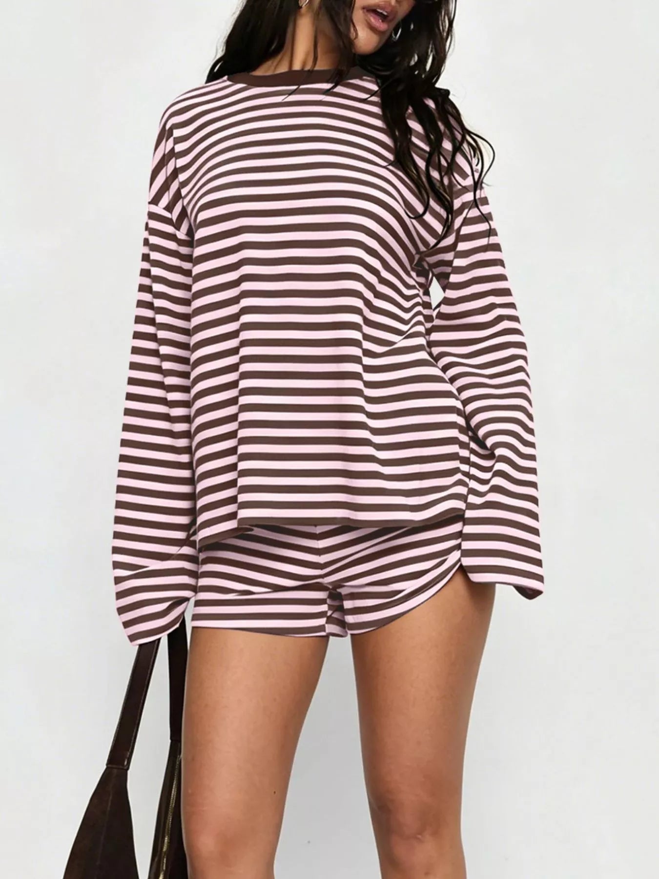 Trendsi Striped Long-Sleeve Top and Shorts Set -