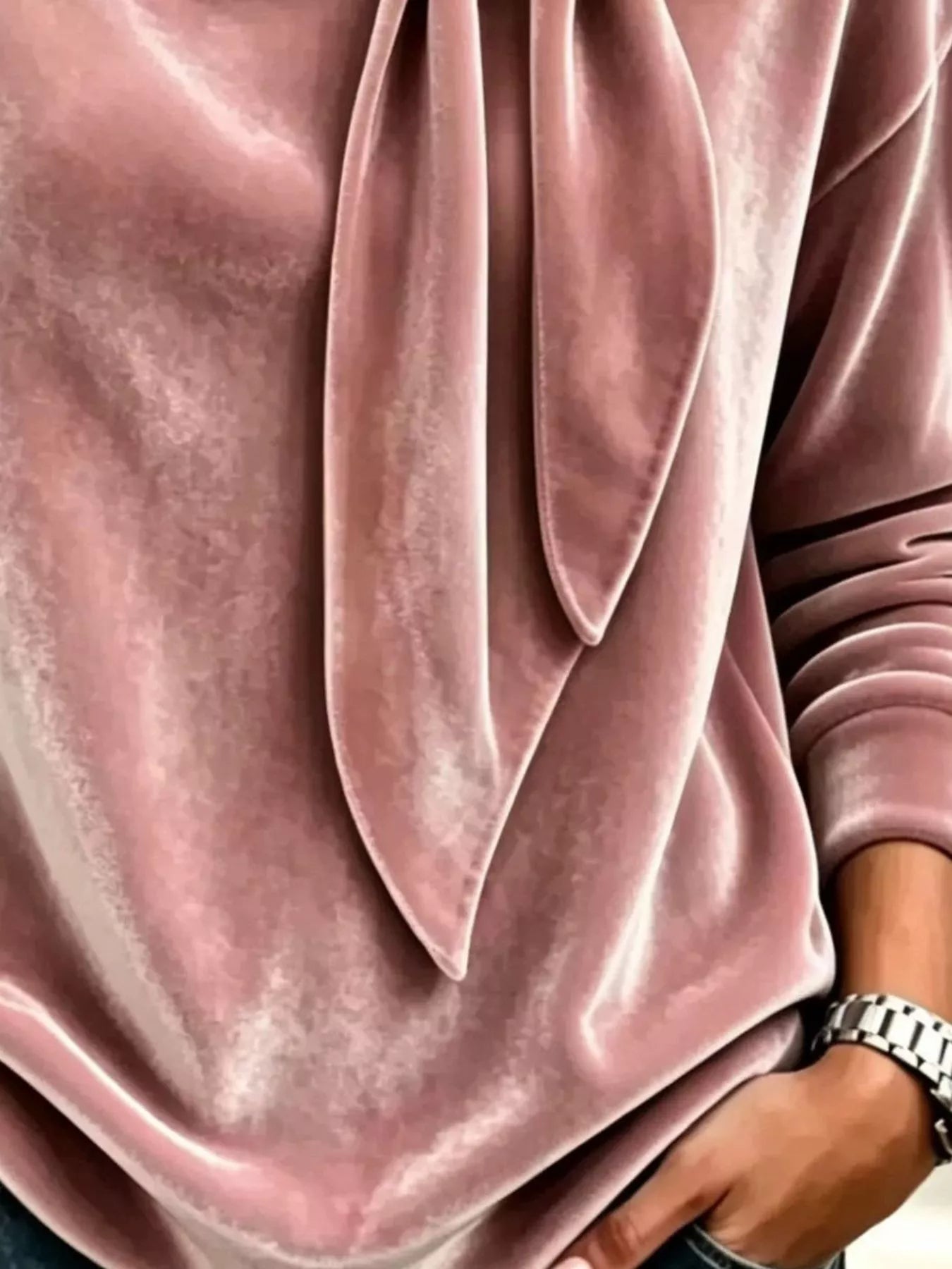 Trendsi Velvet Tie Front Long Sleeve Sweatshirt -