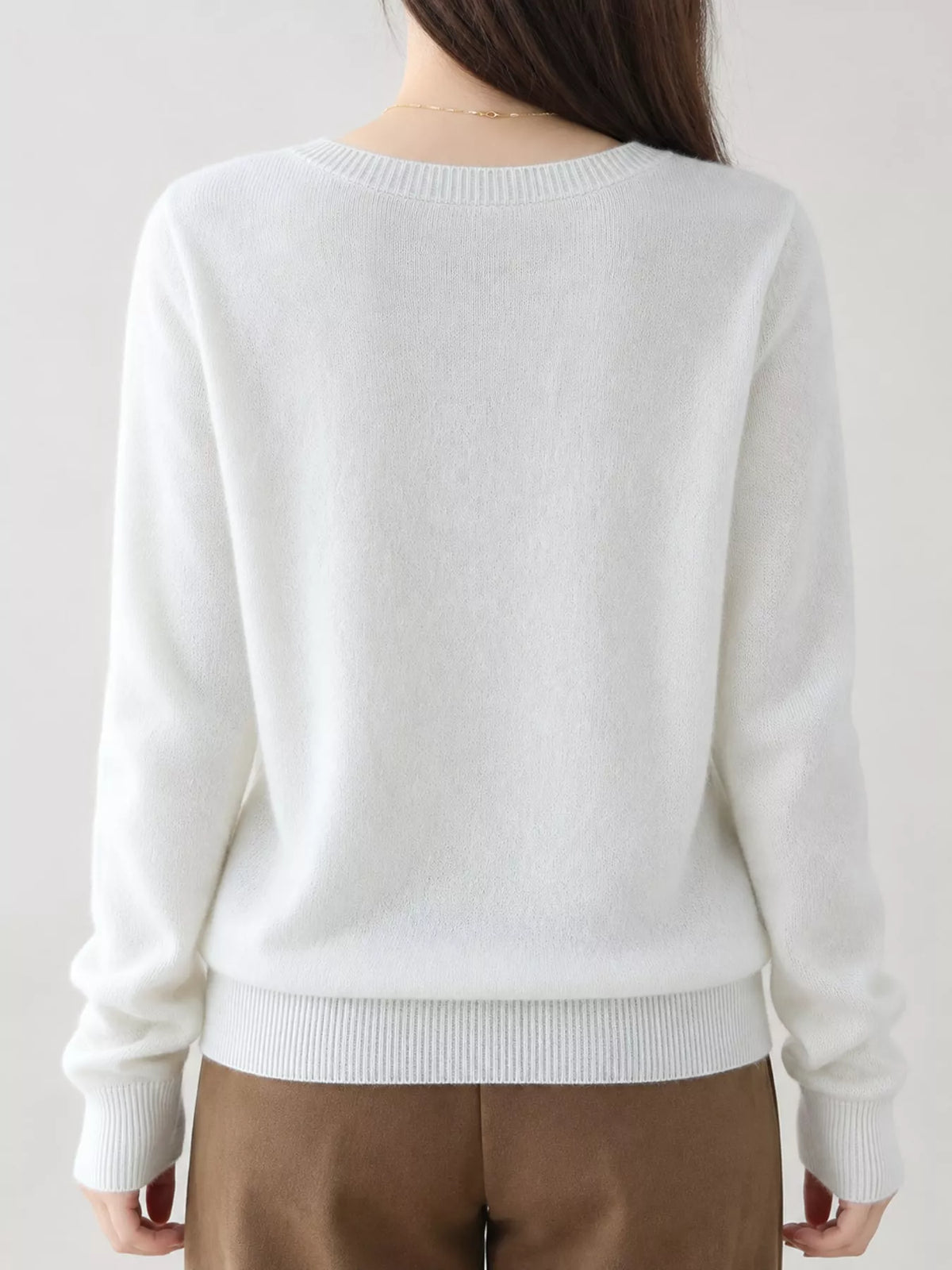 V-Neck Knit Sweater, back view in white