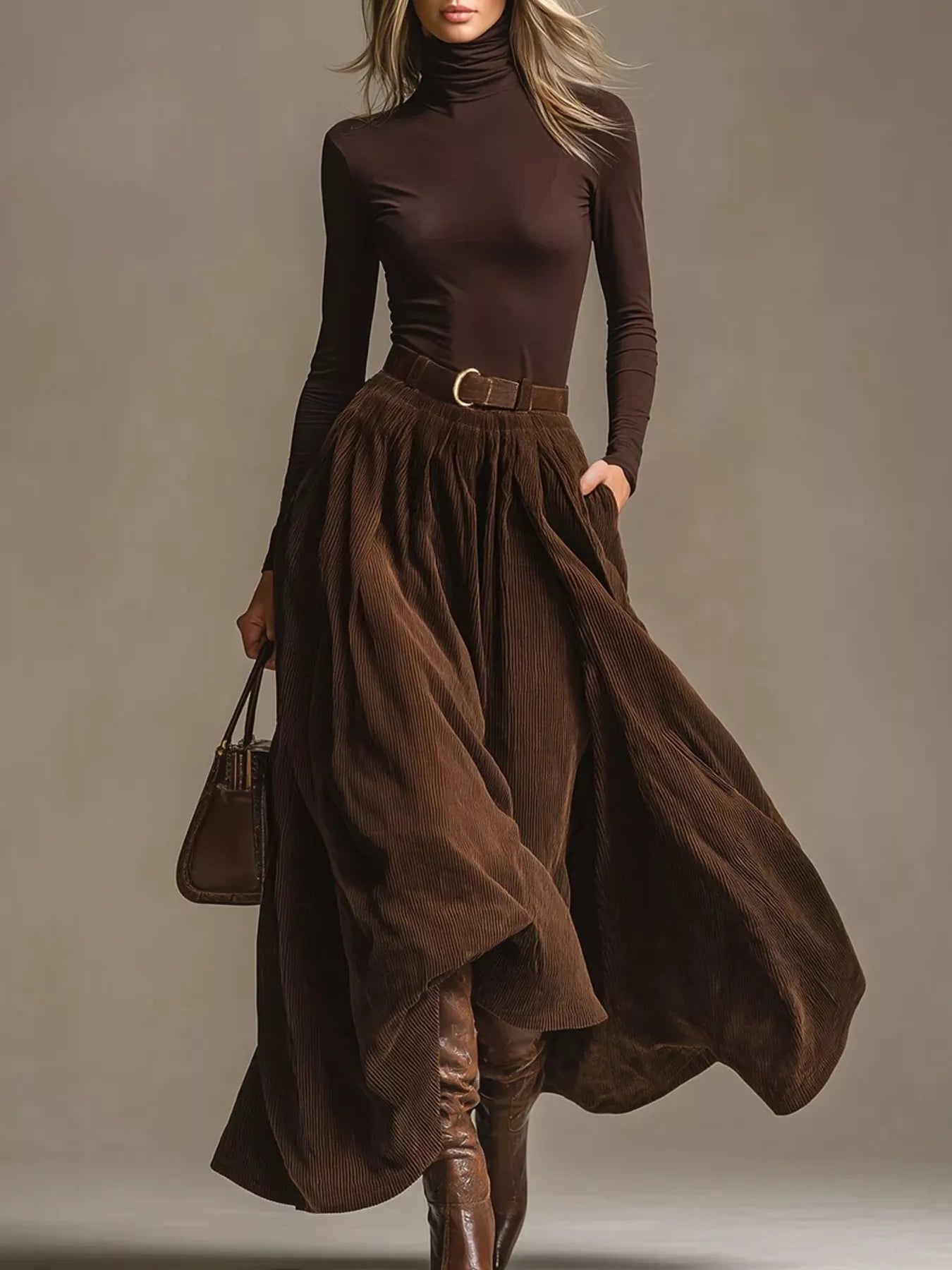 Trendsi Turtleneck Long Sleeve Top and Maxi Skirt Set -
