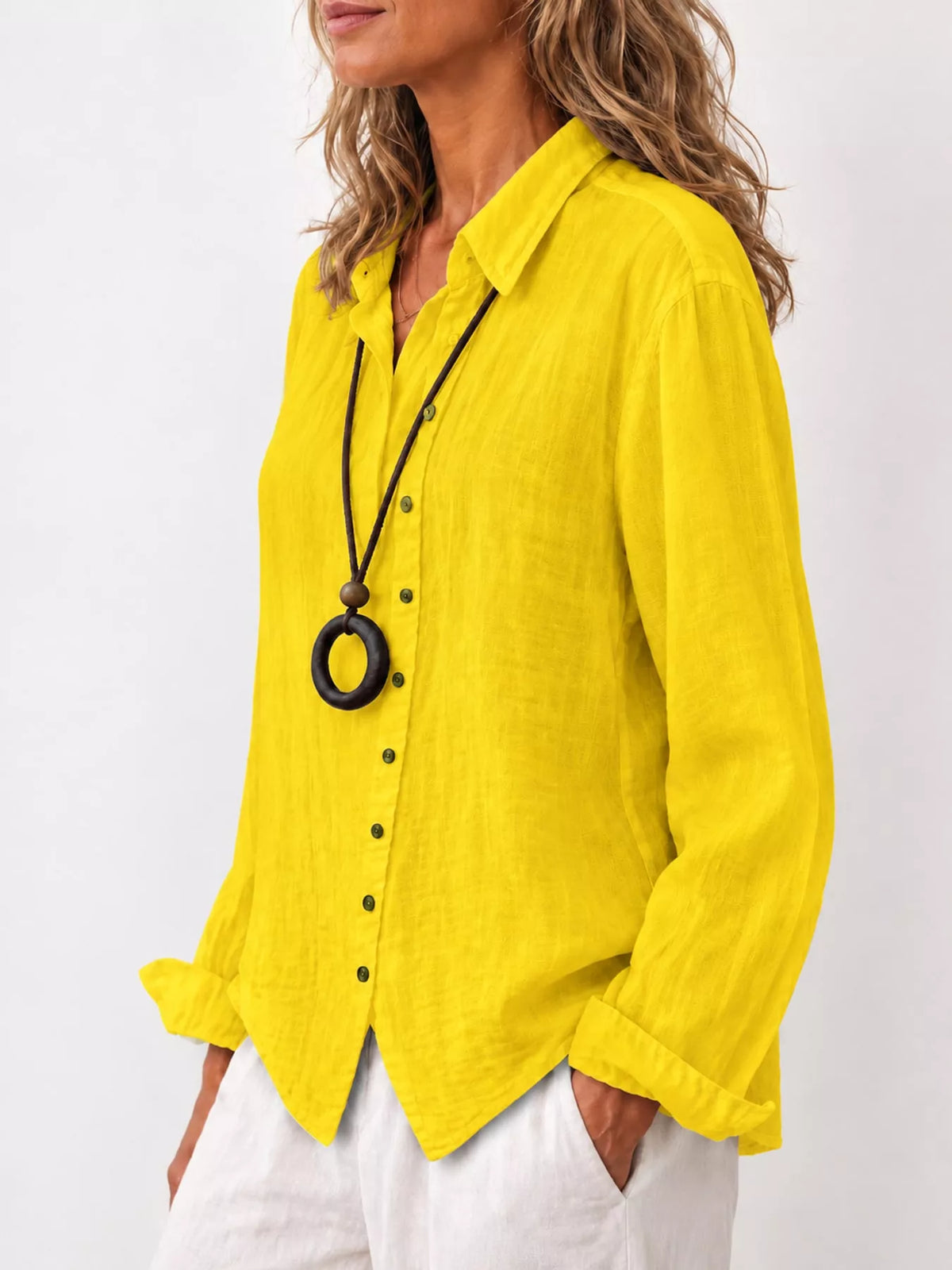 Yellow asymmetric button-down long sleeve shirt