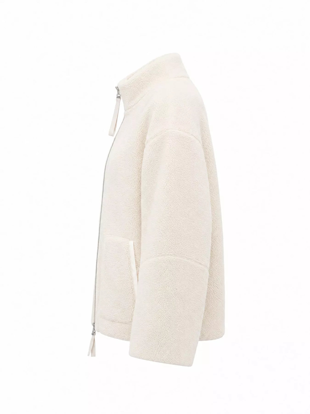 Beige oversized sherpa fleece zip-up jacket