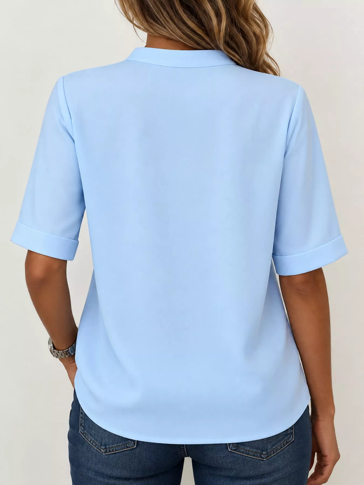 Notched-neck blouse, blue back