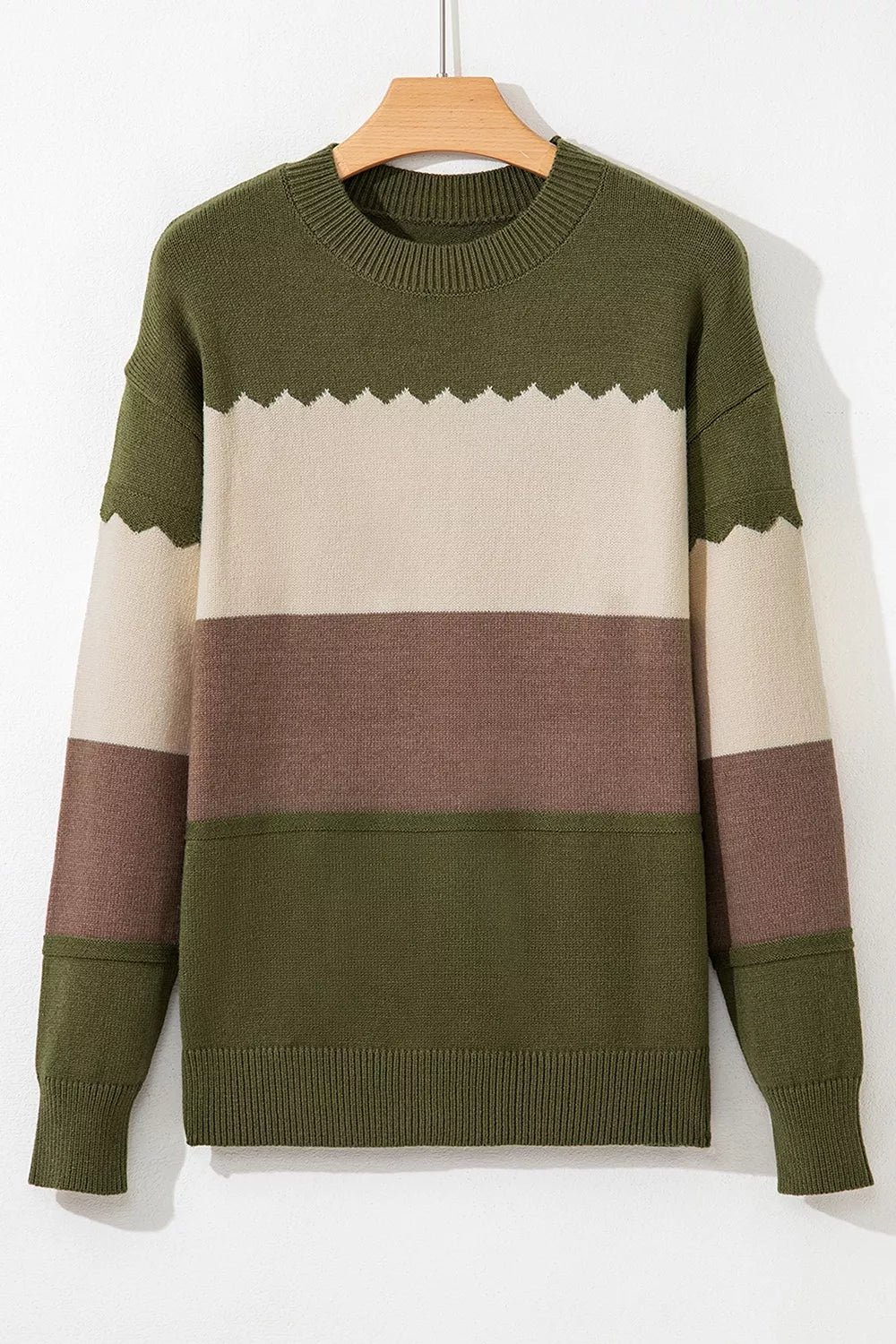Women's colorblock crew neck drop shoulder sweater