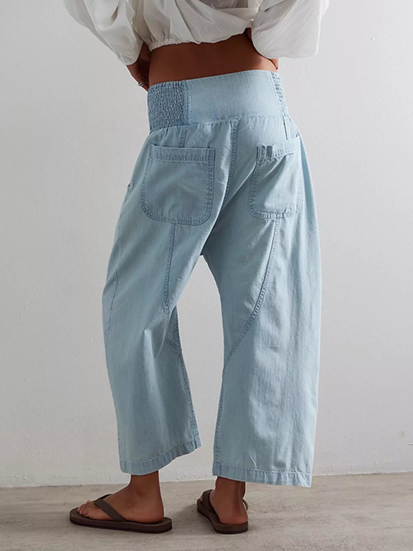 Trendsi Smocked High-Waisted Wide Leg Jeans -