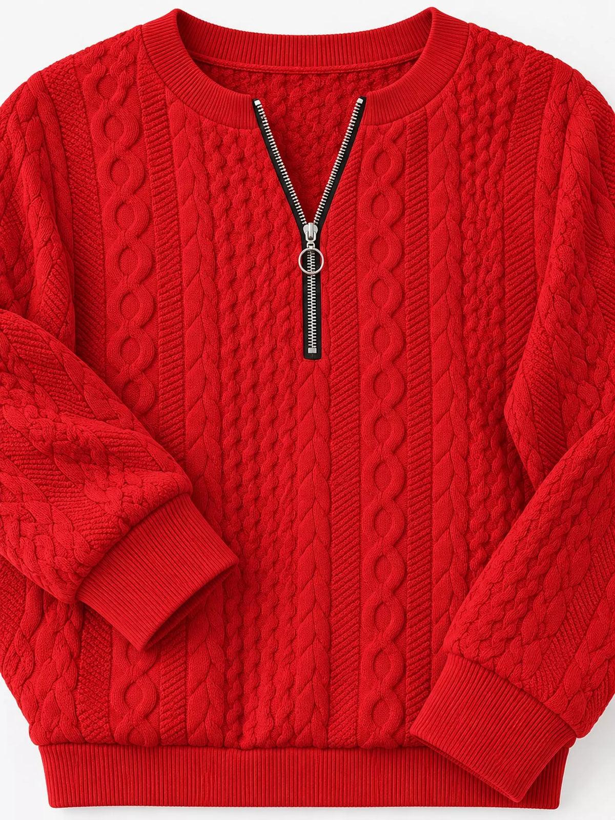 Quarter-Zip Cable Knit Sweatshirt — garment construction details