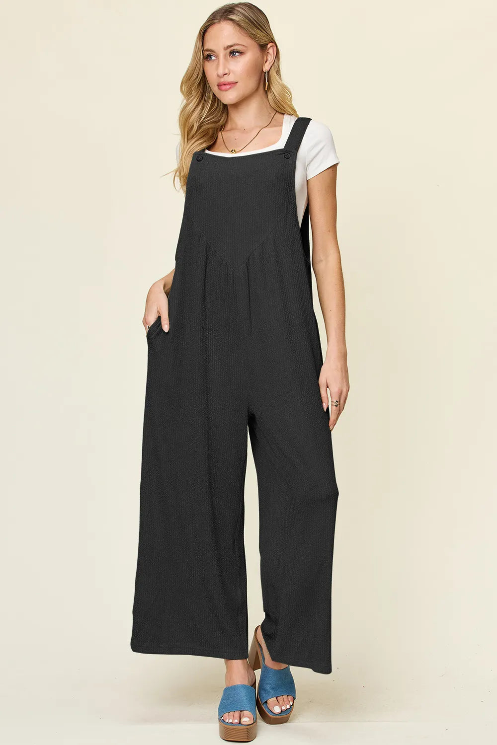 Trendsi Double Take Full Size Texture Sleeveless Wide Leg Overall -
