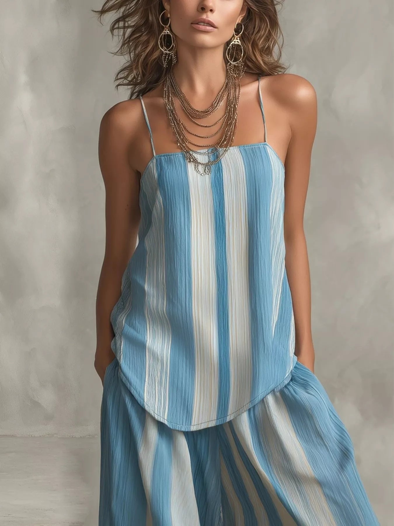 Trendsi Striped Cami and Wide Leg Pants Set -