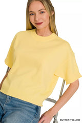 Trendsi Zenana Lightweight Exposed Seam Short Sleeve Crop Sweater - Shirts