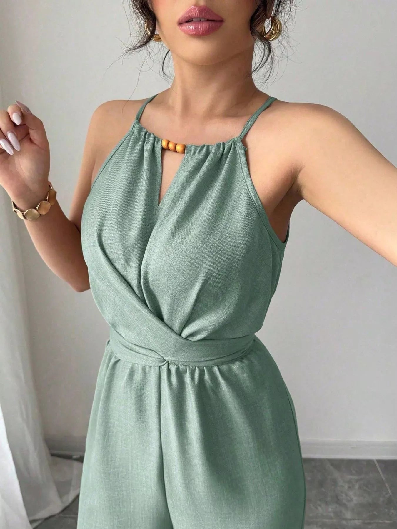 Trendsi Sleeveless Tie Waist Wide-Leg Jumpsuit -