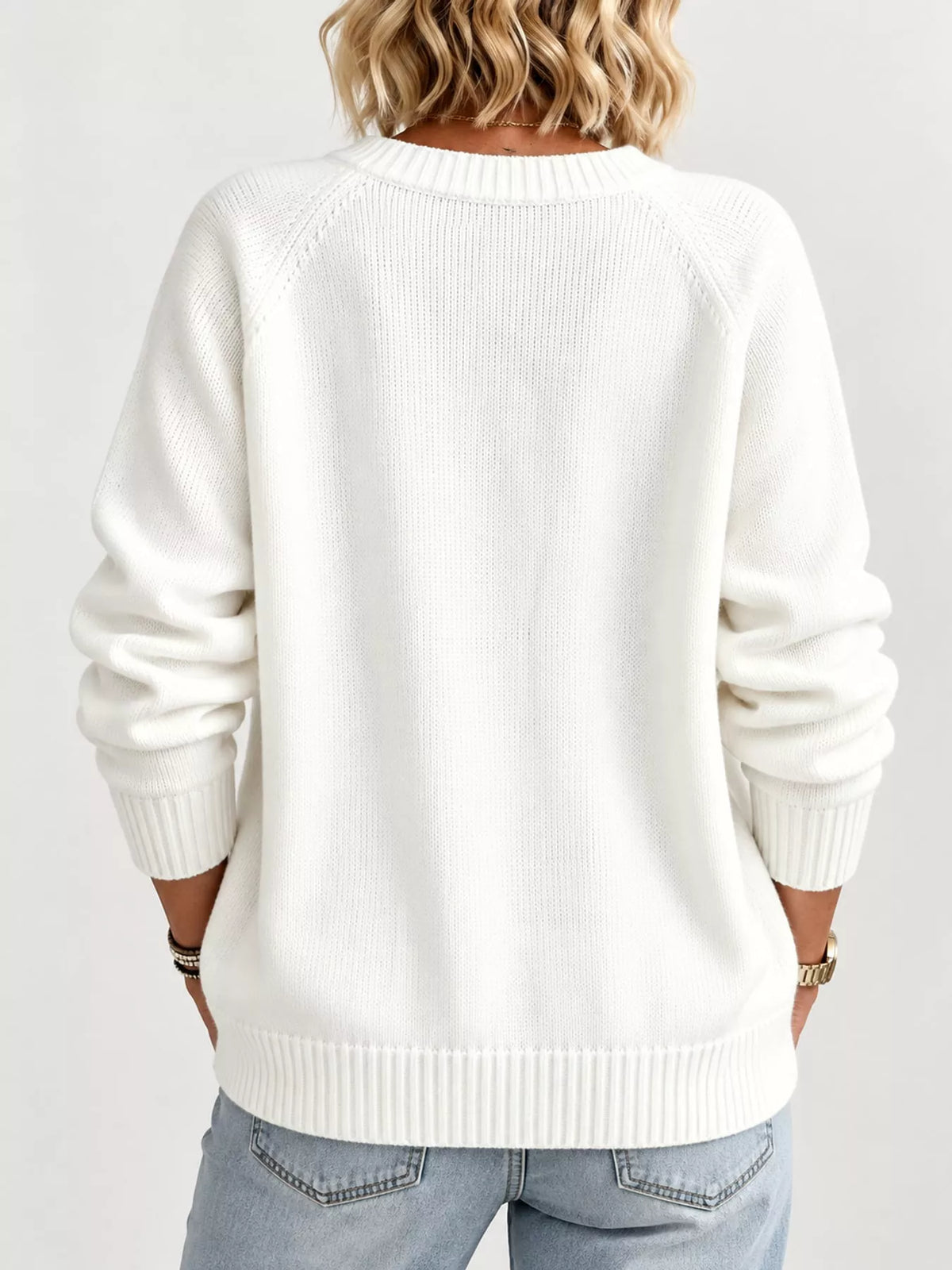 Women's Button-Down Knit Cardigan in white — back view