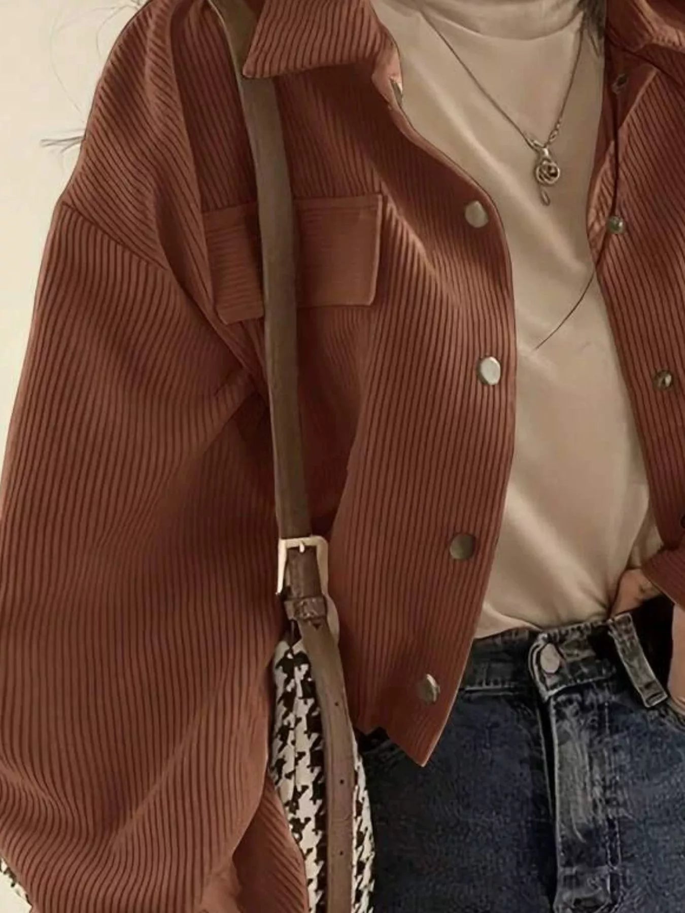 Trendsi Corduroy Snap Down Cropped Jacket -