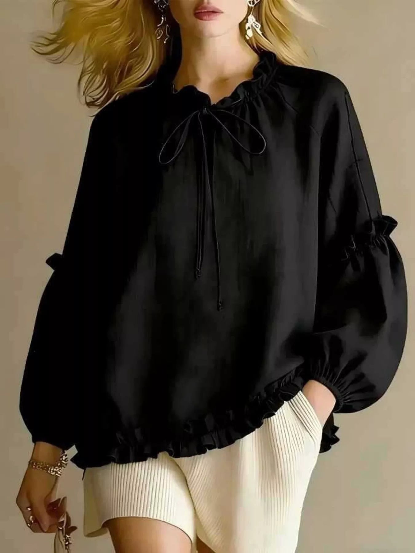 Trendsi Frill Balloon Sleeve Blouse -