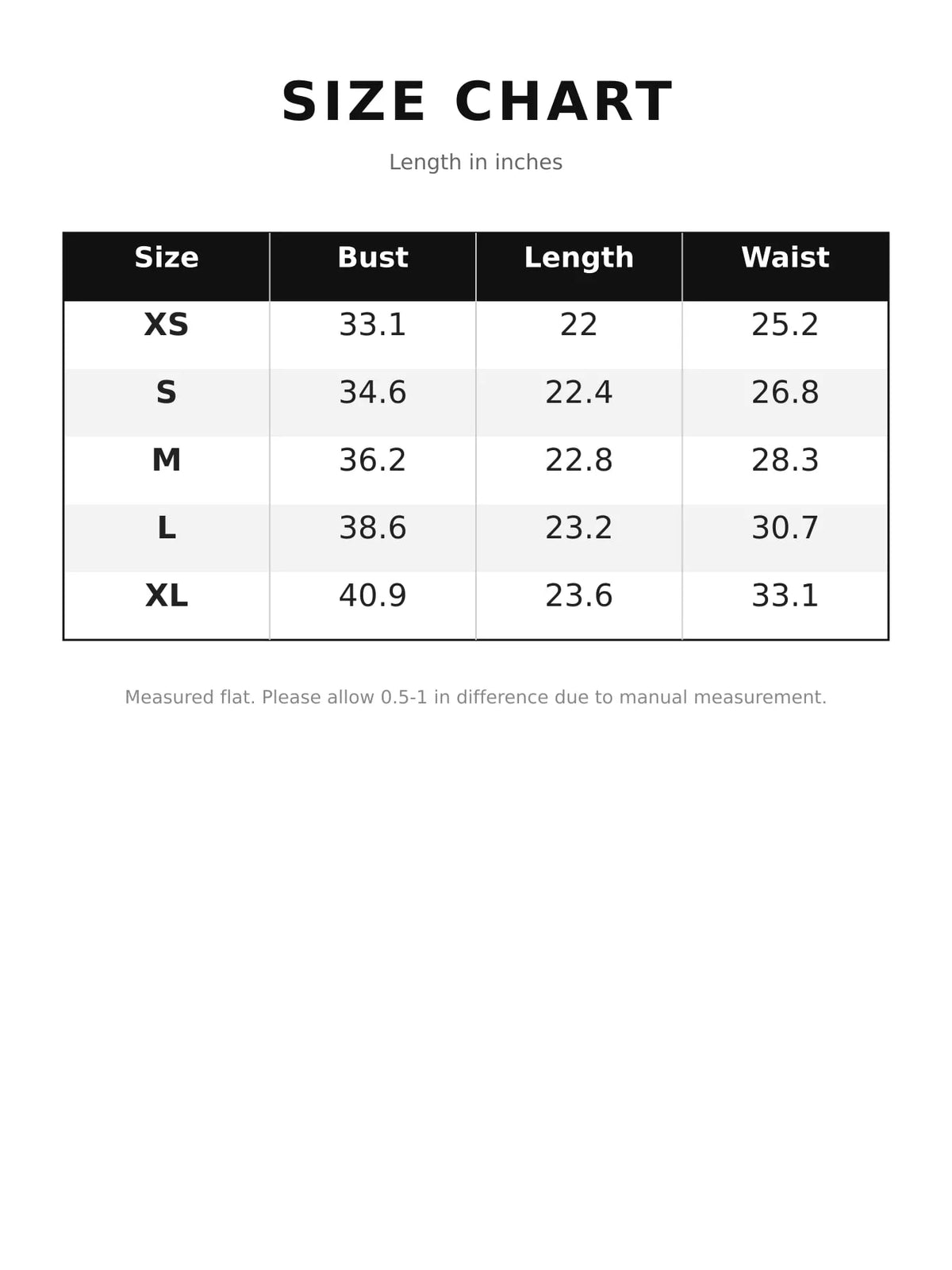 Size chart for ruffled lace trim cami