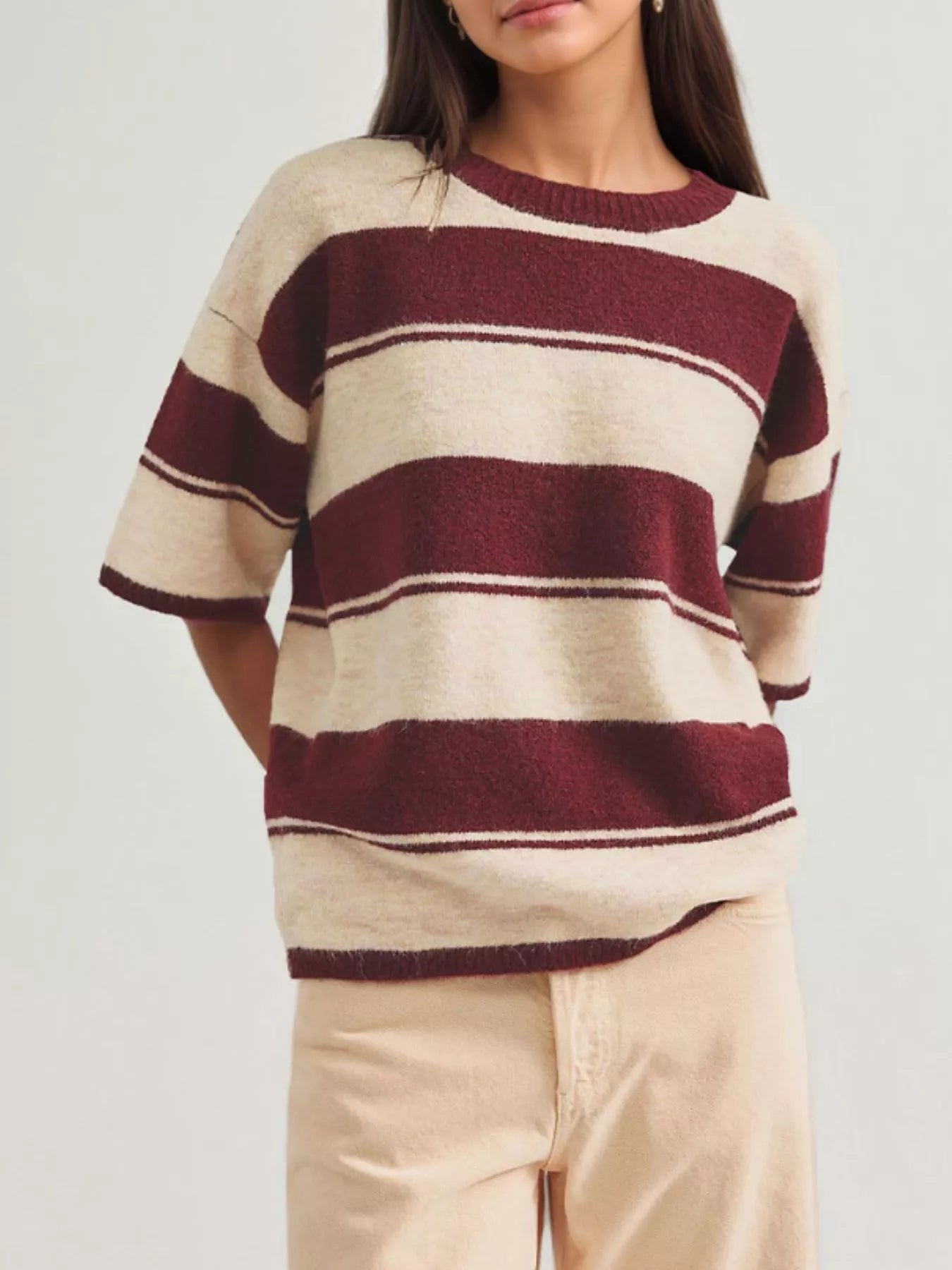 Trendsi Striped Half Sleeve Sweater -
