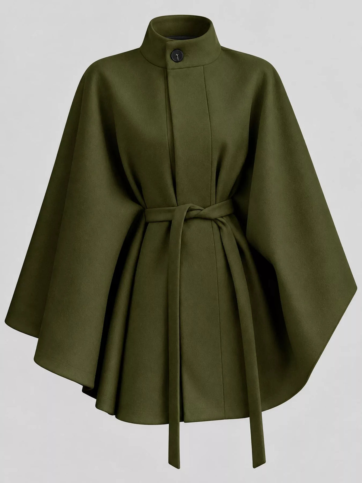 Green tie-waist cape — front view