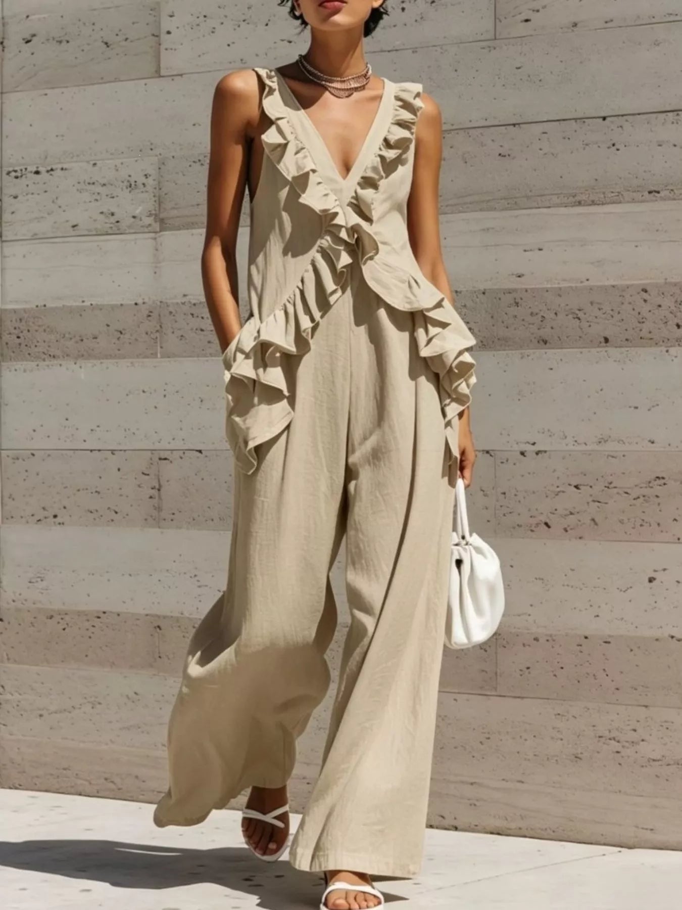 Trendsi Ruffled V-Neck Sleeveless Jumpsuit -