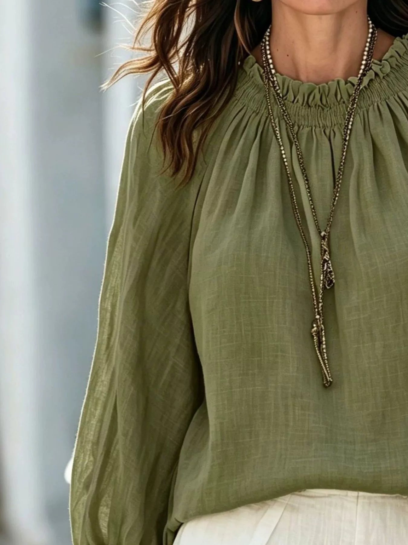 Trendsi Round Neck Balloon Sleeve Blouse -