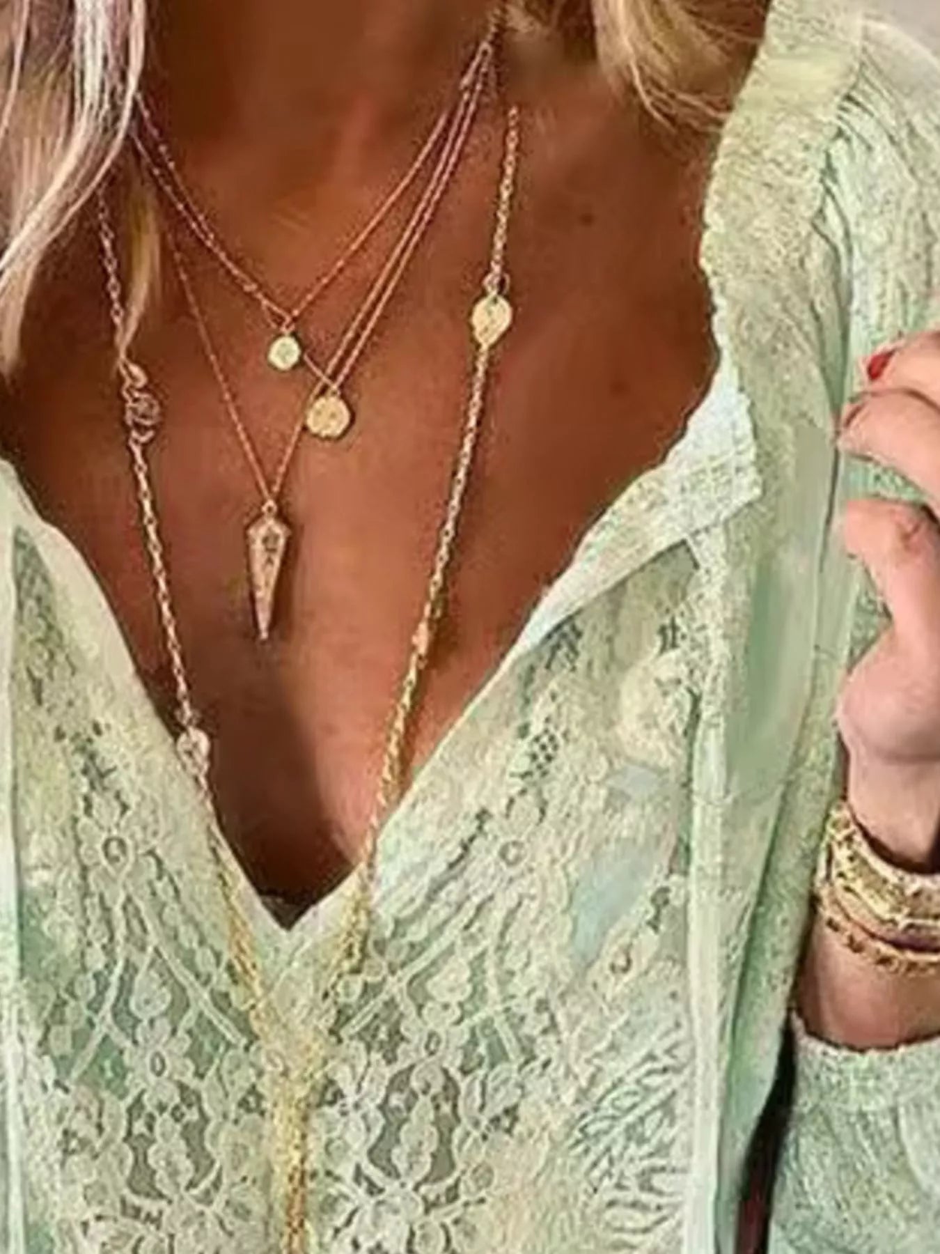 Trendsi Lace Tie Neck Long Sleeve Blouse -