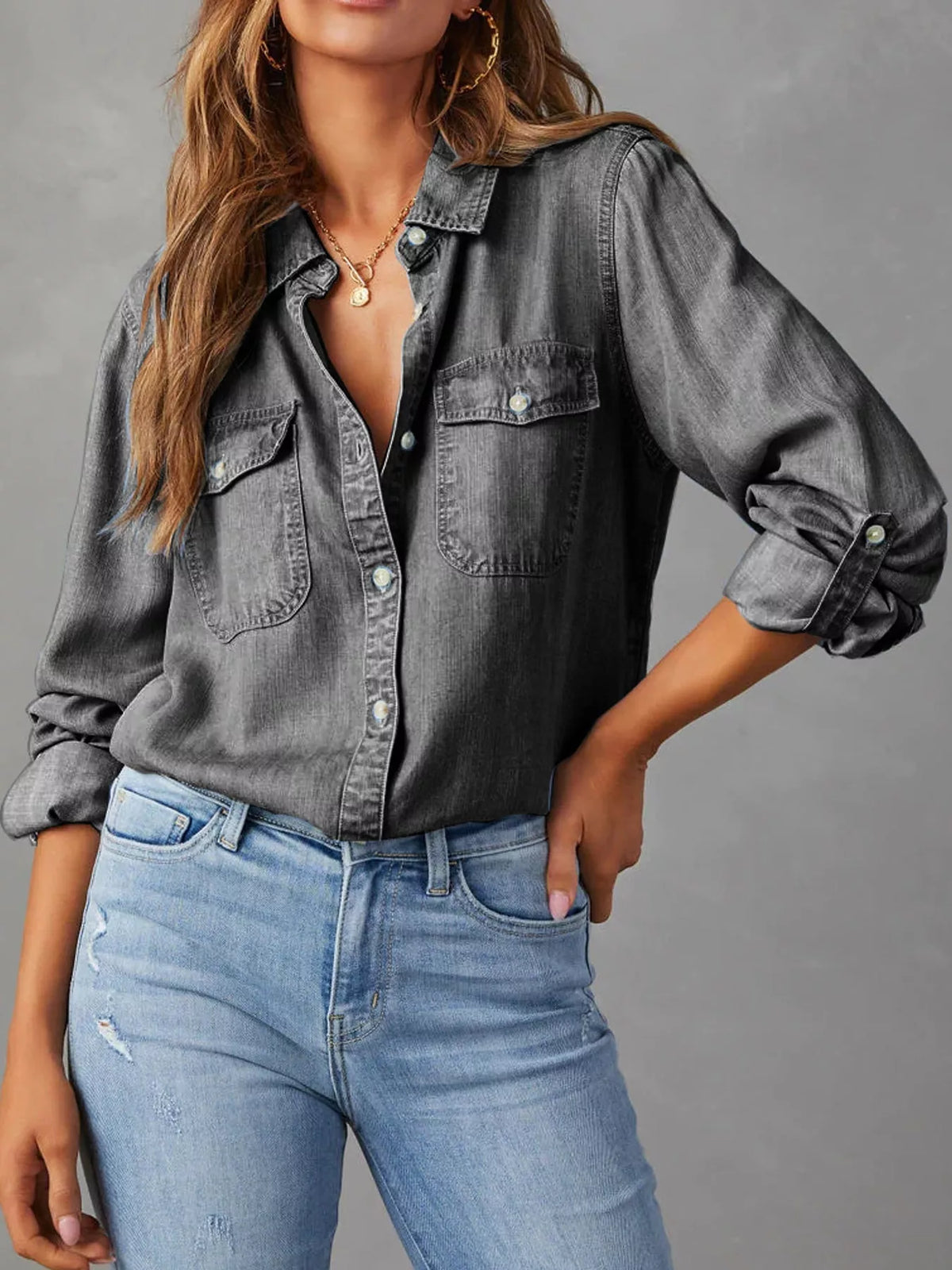 Dark Gray button-down denim shirt