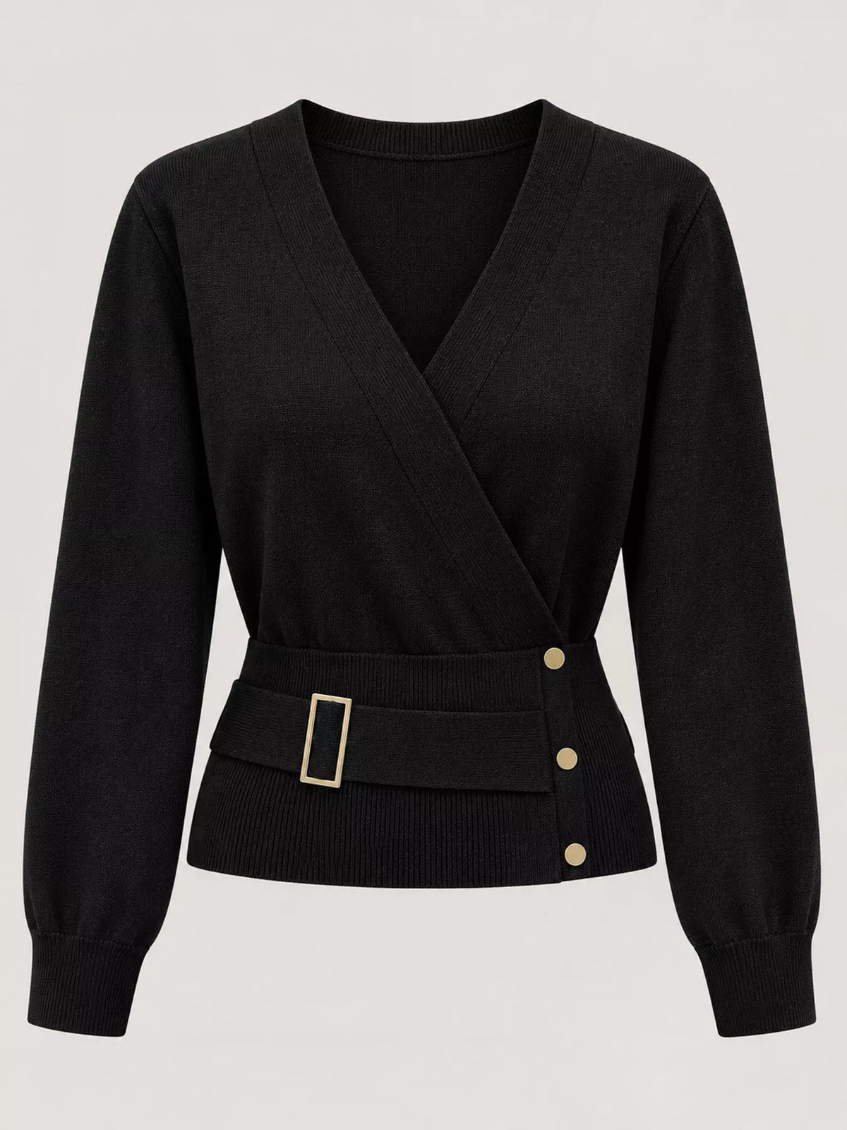 Surplice knit top, black flat lay