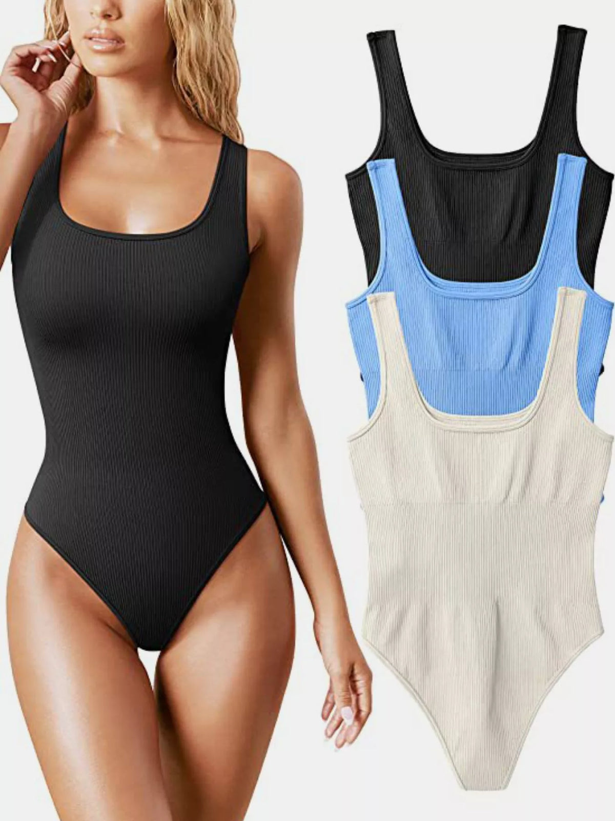 Ribbed bodysuit, black front with color options