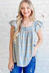 Trendsi And The Why Plaid Print Smocked Detail Ruffle Baby Doll Top -