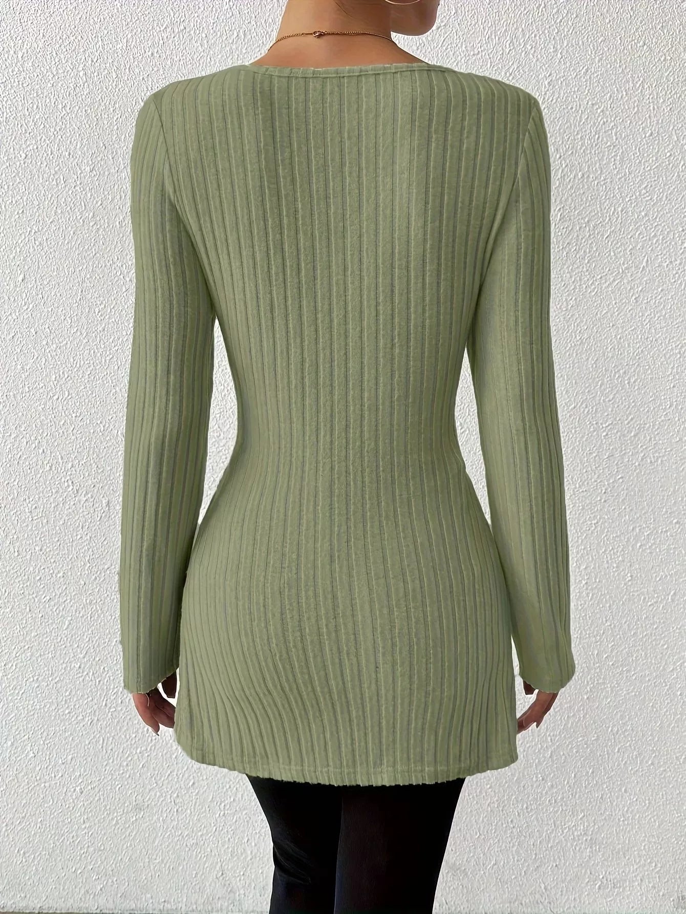 Trendsi Ribbed Knit Long Sleeve Wrap T-Shirt -