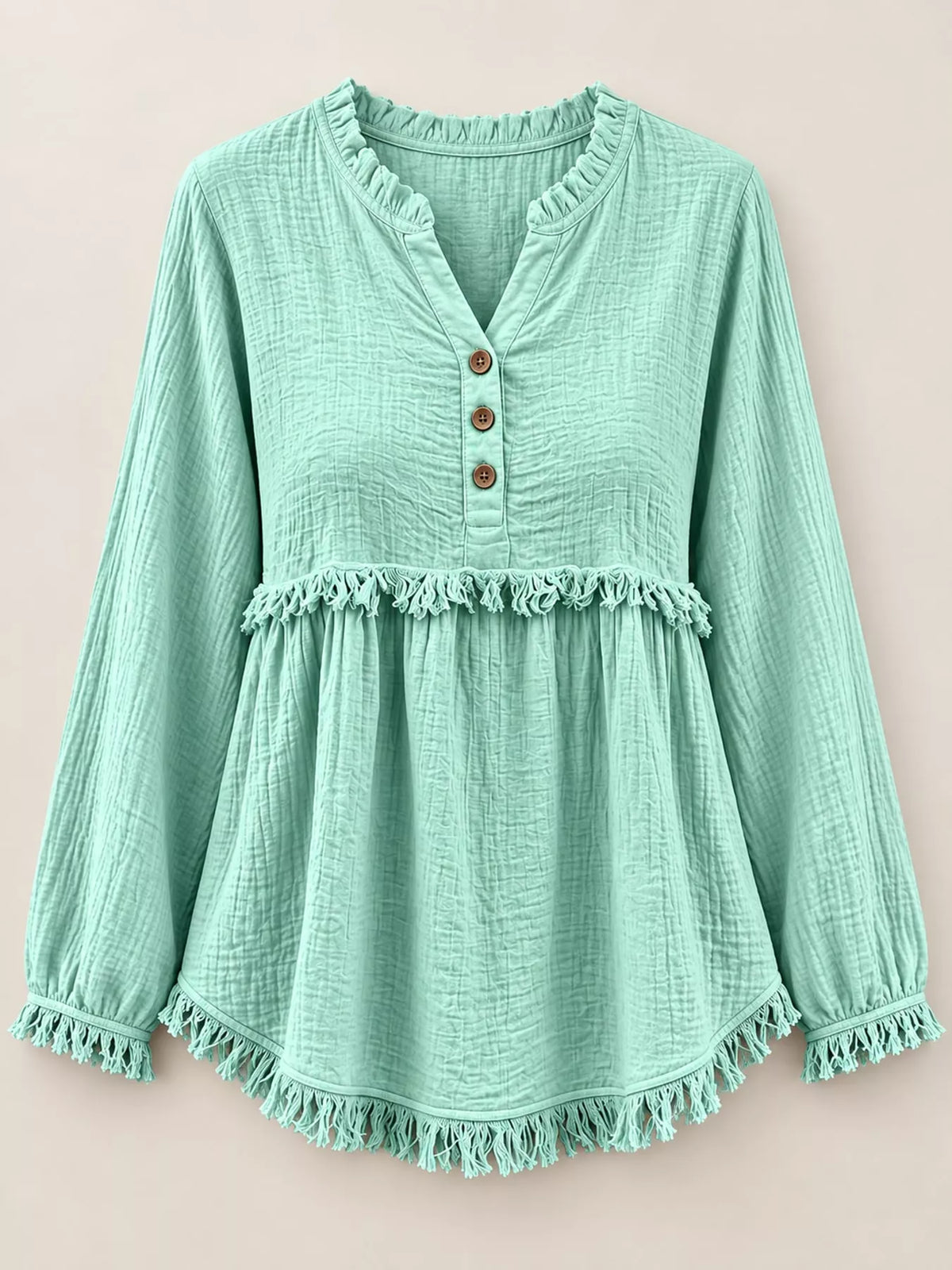 Frayed-hem blouse, mint flat front