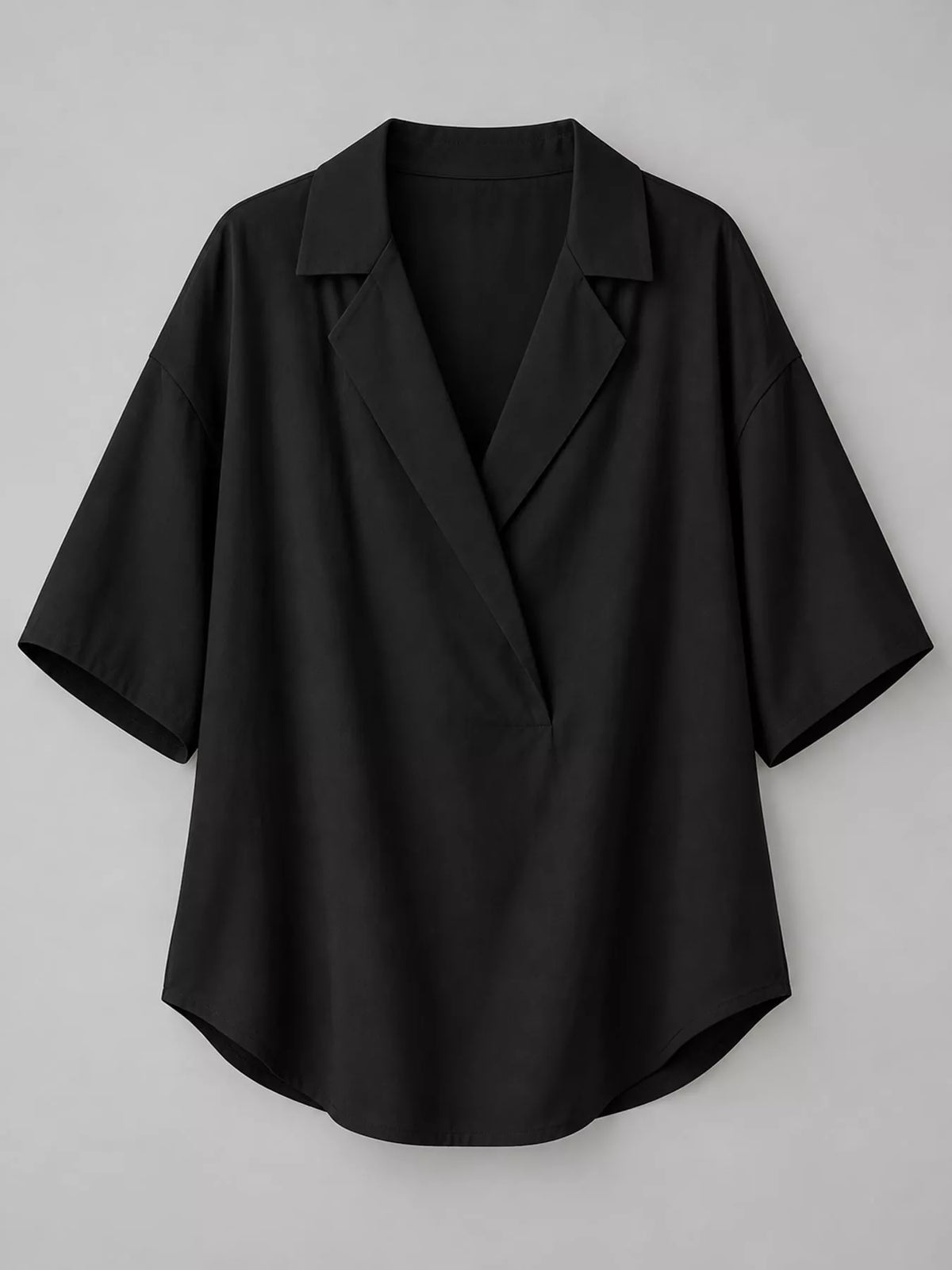 Half-sleeve blouse, black hanging front