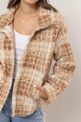 Trendsi HYFVE Plaid Collared Neck Boucle Jacket with Pockets - Outerwear