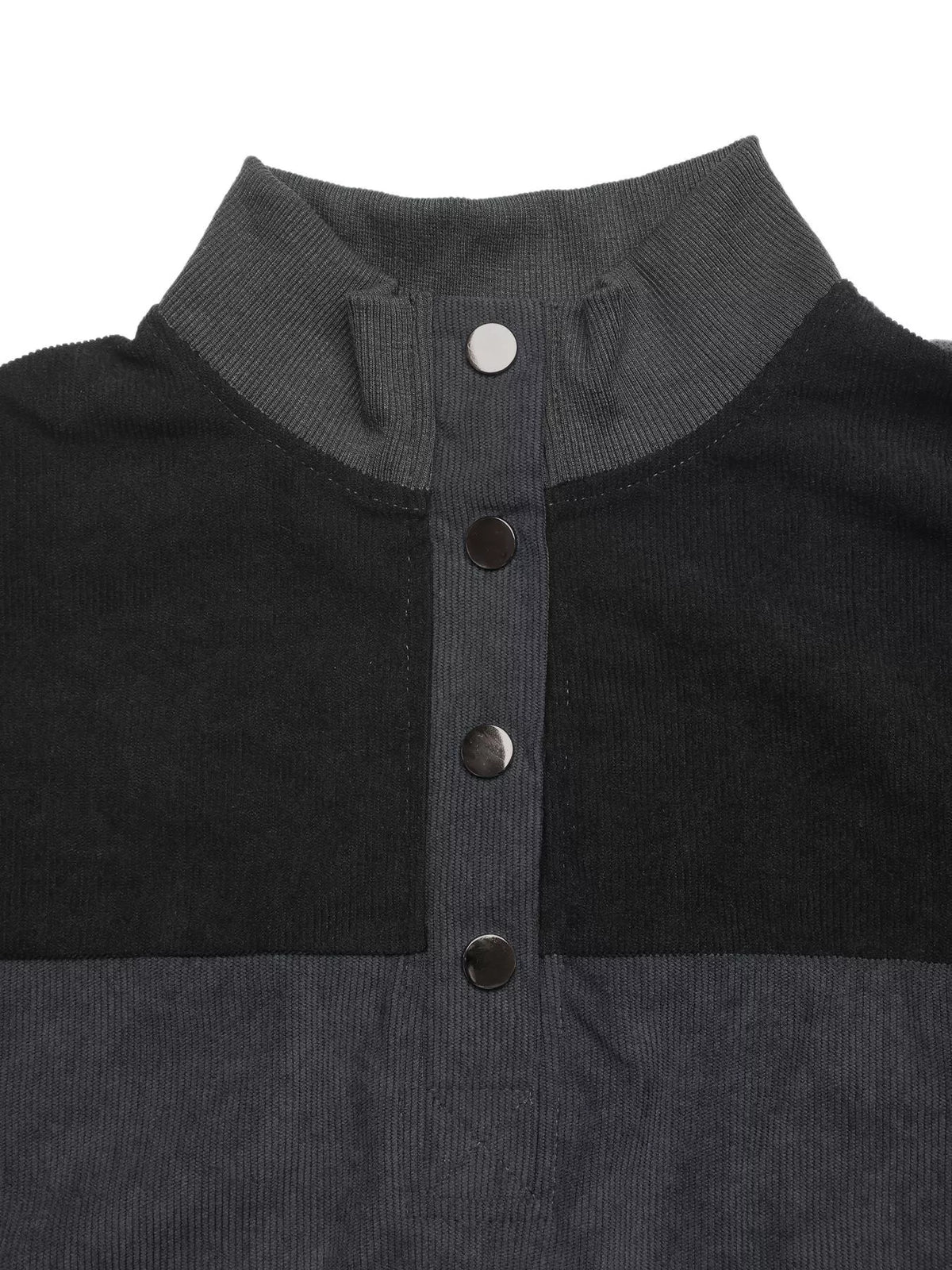 Color-Block Corduroy Quarter-Snap Sweatshirt — construction details