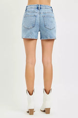 Trendsi RISEN High Rise Denim Shorts with Embroidered Detail -