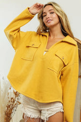 Trendsi BiBi Flap Pockets Fleece Collared Sweatshirt -