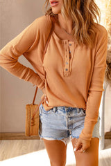 Trendsi Double Take Full Size Half Button Drop Shoulder T-Shirt - Shirts