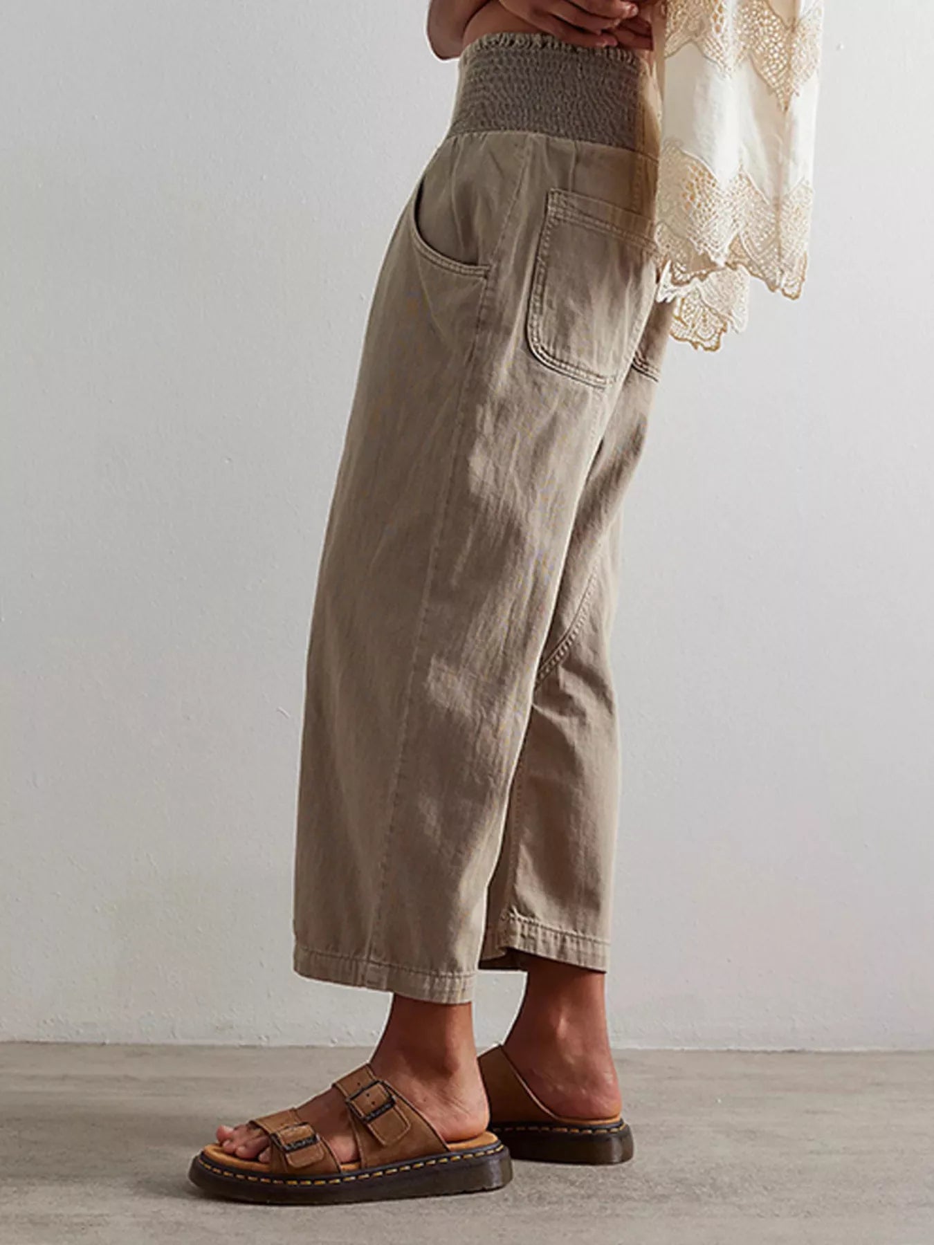 Trendsi Smocked High-Waisted Wide Leg Jeans -