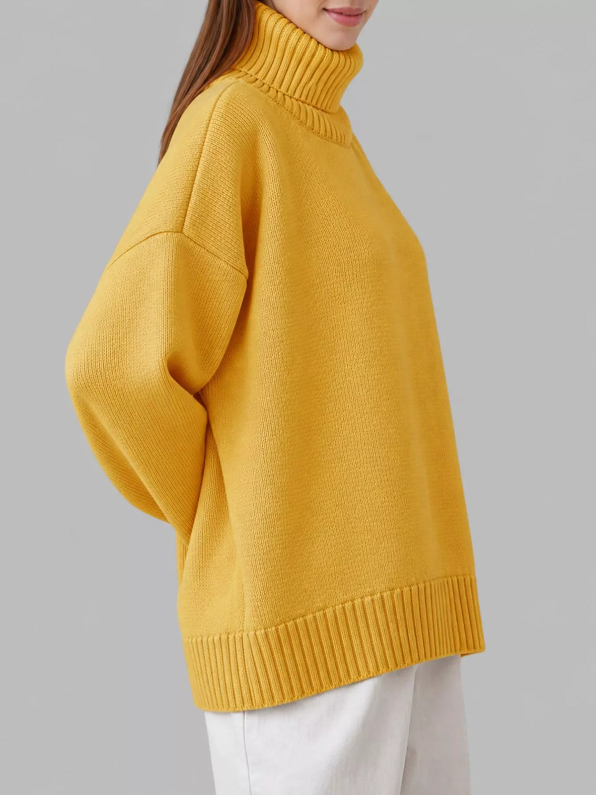 Turtleneck sweater, yellow side