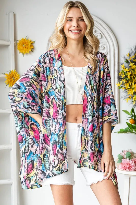 Trendsi Heimish Full Size Multi Color Snake Open Cardigan Plus Size -