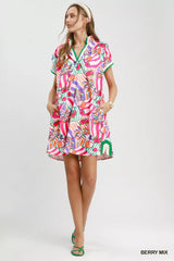 Trendsi Umgee Tropical Print Collared Shift Dress -