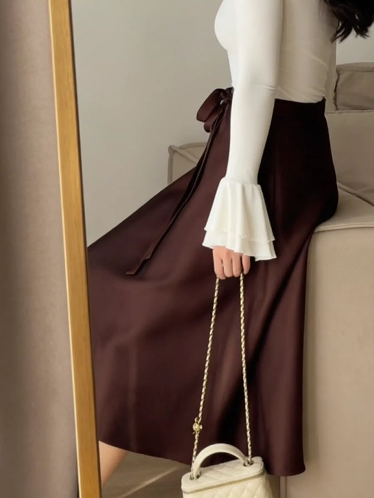 Trendsi Satin A-Line Midi Skirt -
