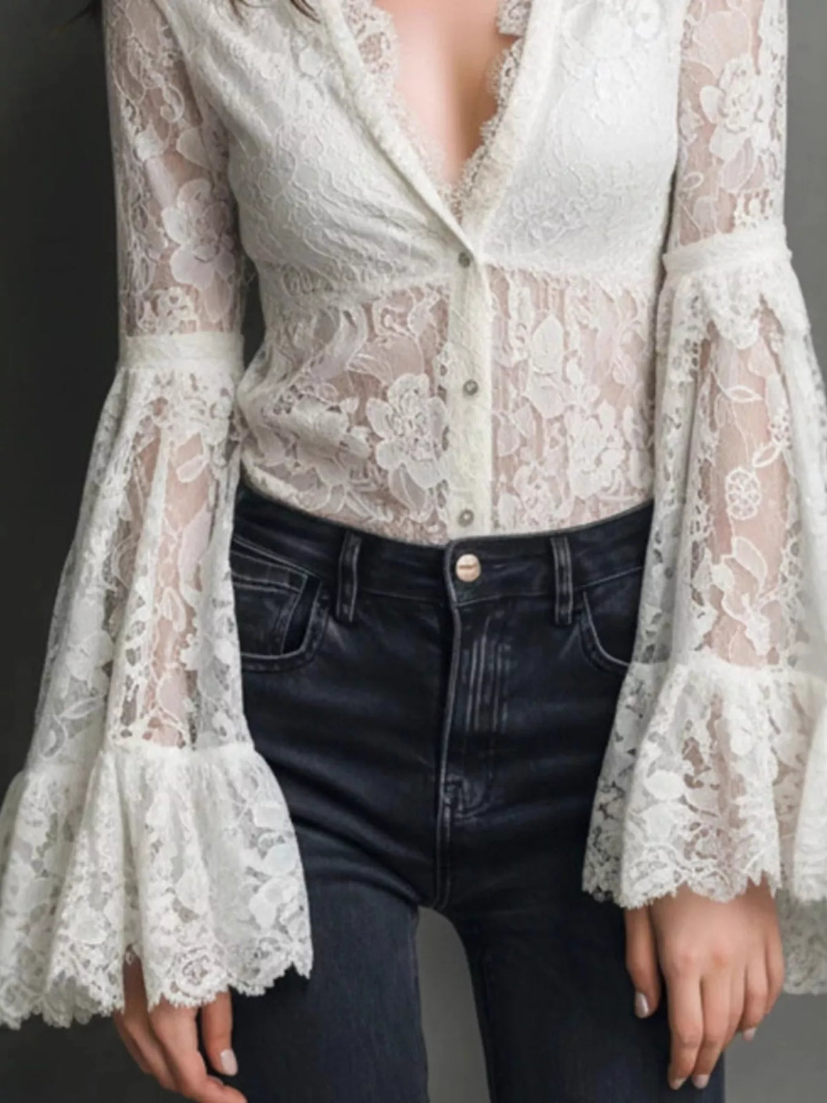 Women's lace flare-sleeve blouse, plus size