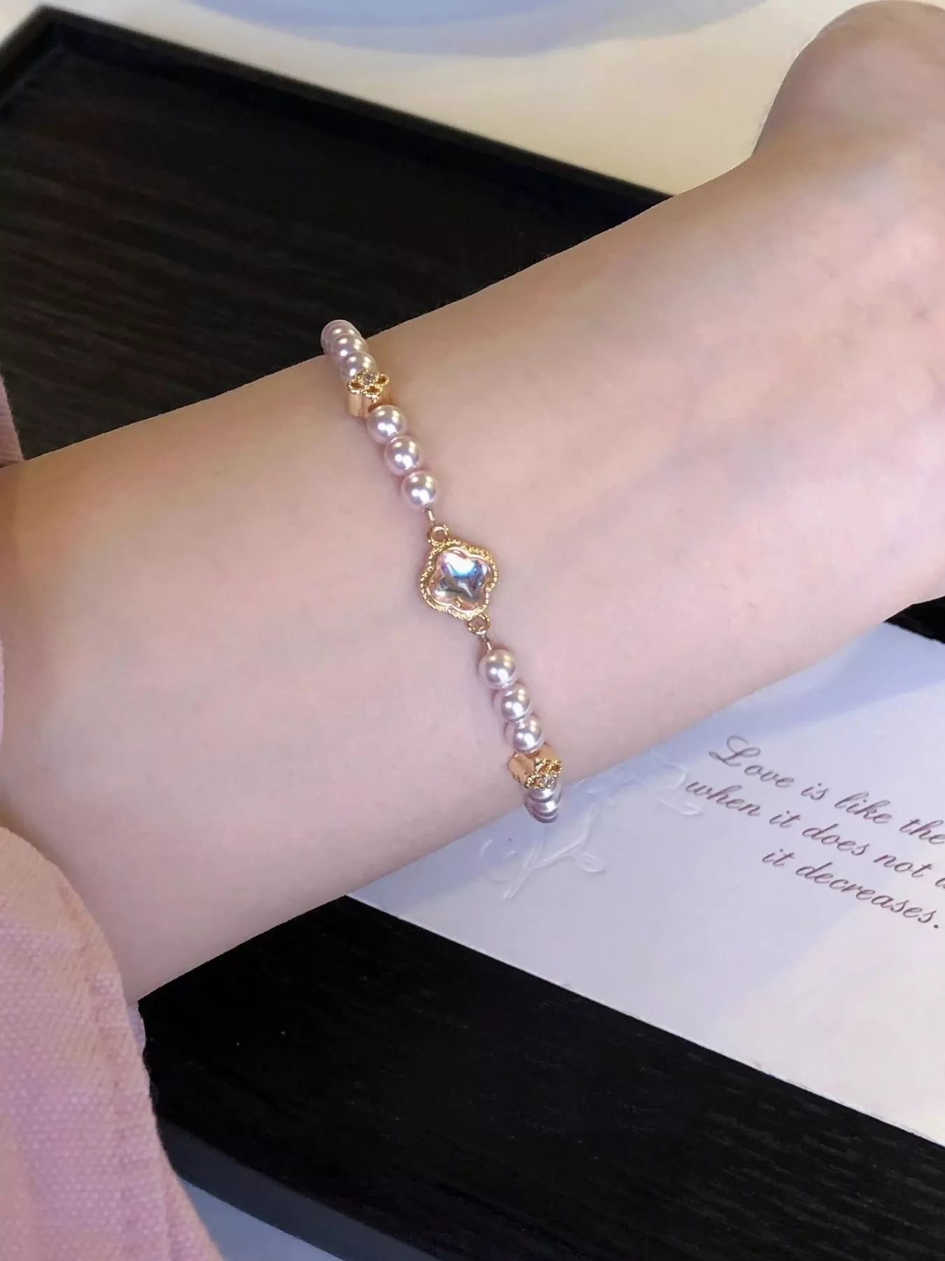 Trendsi Pearl Clover Charm Bracelet -