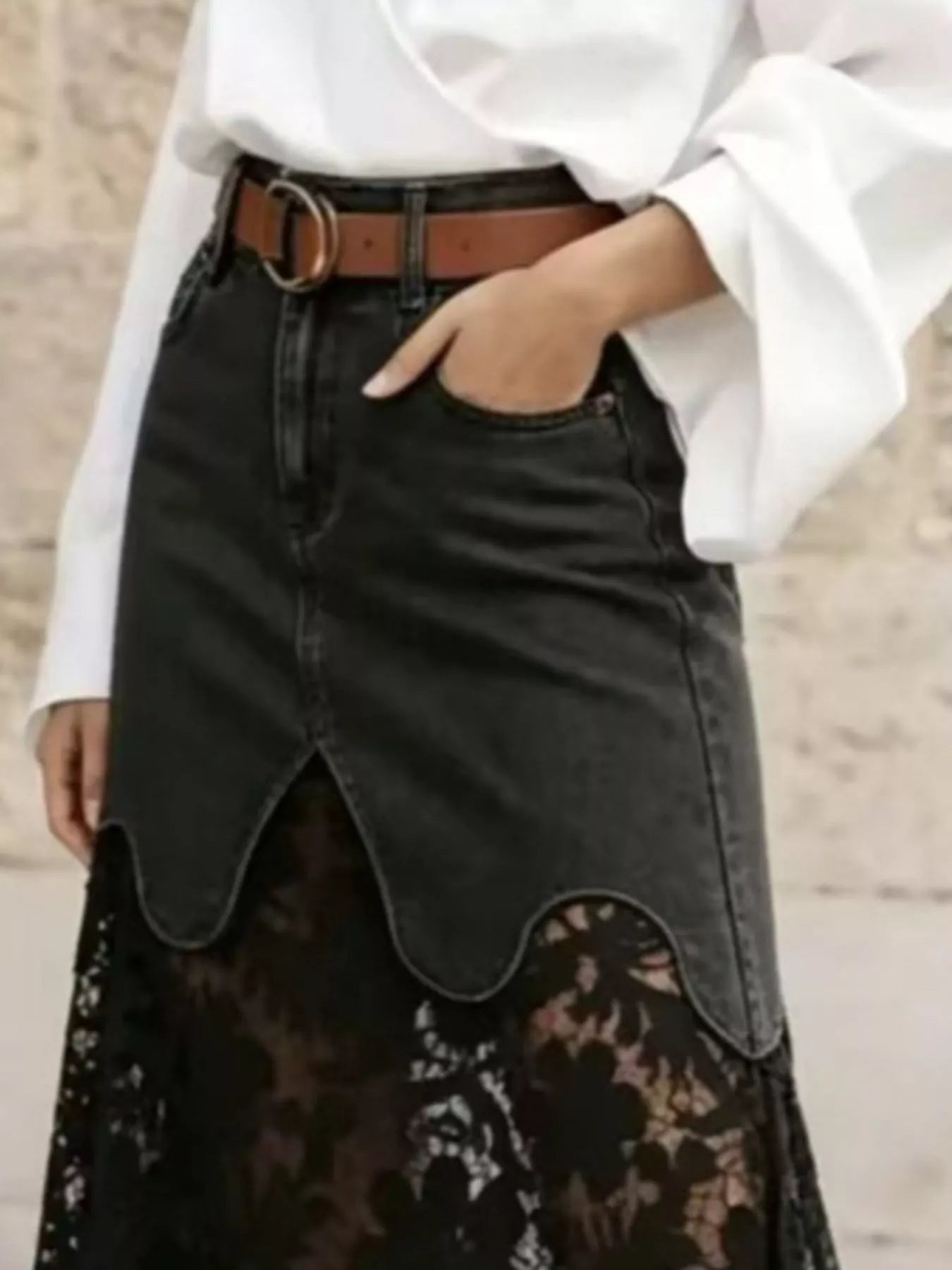 Trendsi Lace Trimmed Slit Skirt -
