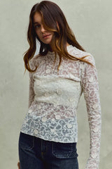 Trendsi SO ME Lace Long Sleeve 3d Effect Floral Layering Top -